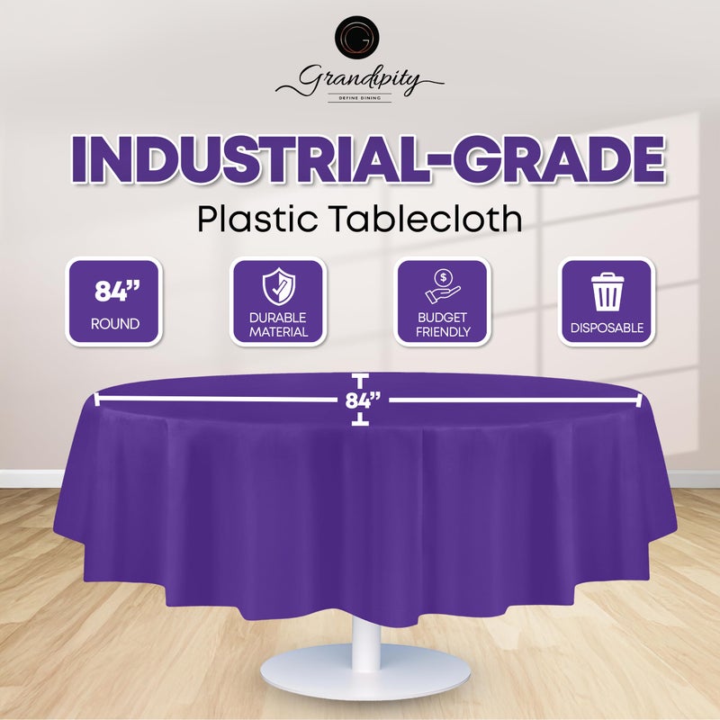 Grandipity 12 Pack Premium Disposable Plastic Tablecloth 84" Inch Decorative Round Table Cover - Purple - Image 2